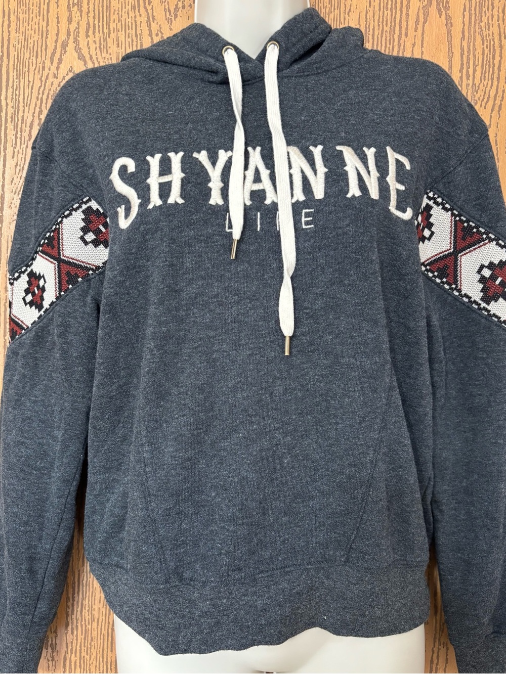Shyanne Dark Charcoal Pullover Hoodie with Embroidered Aztec Accents
